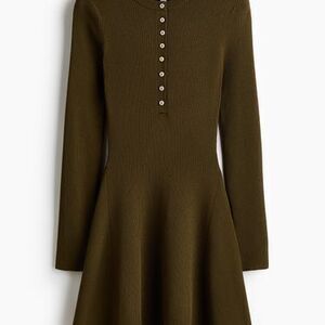 Rib-Knit Dress with Flared Skirt
